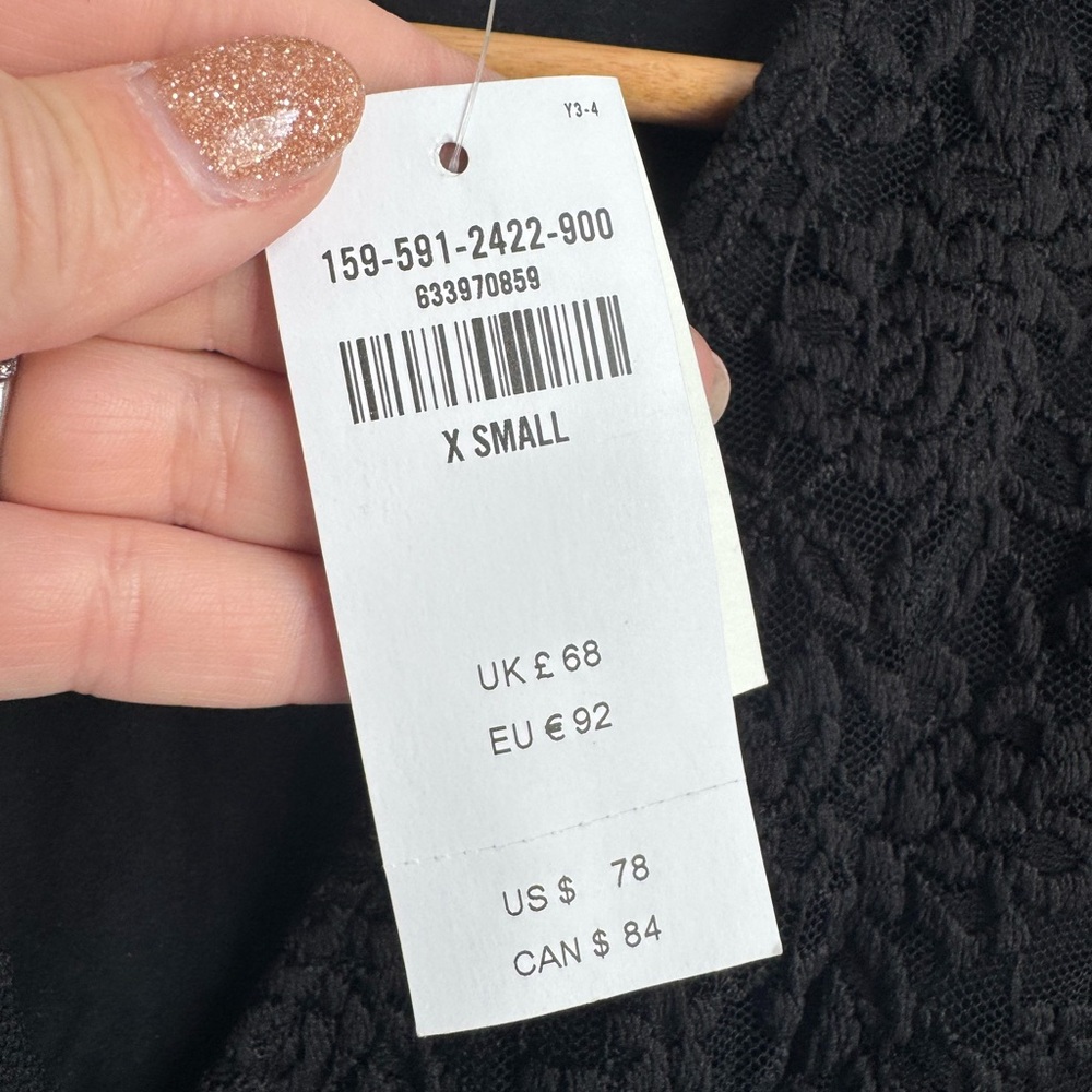 Abercrombie & Fitch Lace Mini Dress XS Black Sexy Twist-Front Long‎ Sleeve Fairy - Picture 4 of 10